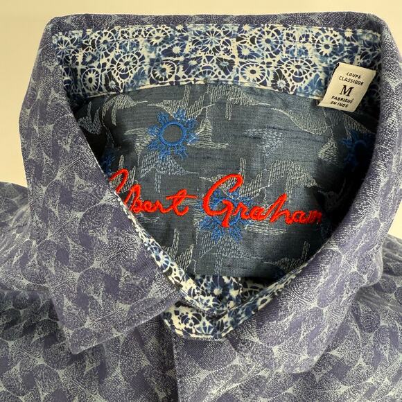 Robert Graham Woven Button Front Long Sleeve Shirt Diamante NavyAbstract Print M - Picture 8 of 8